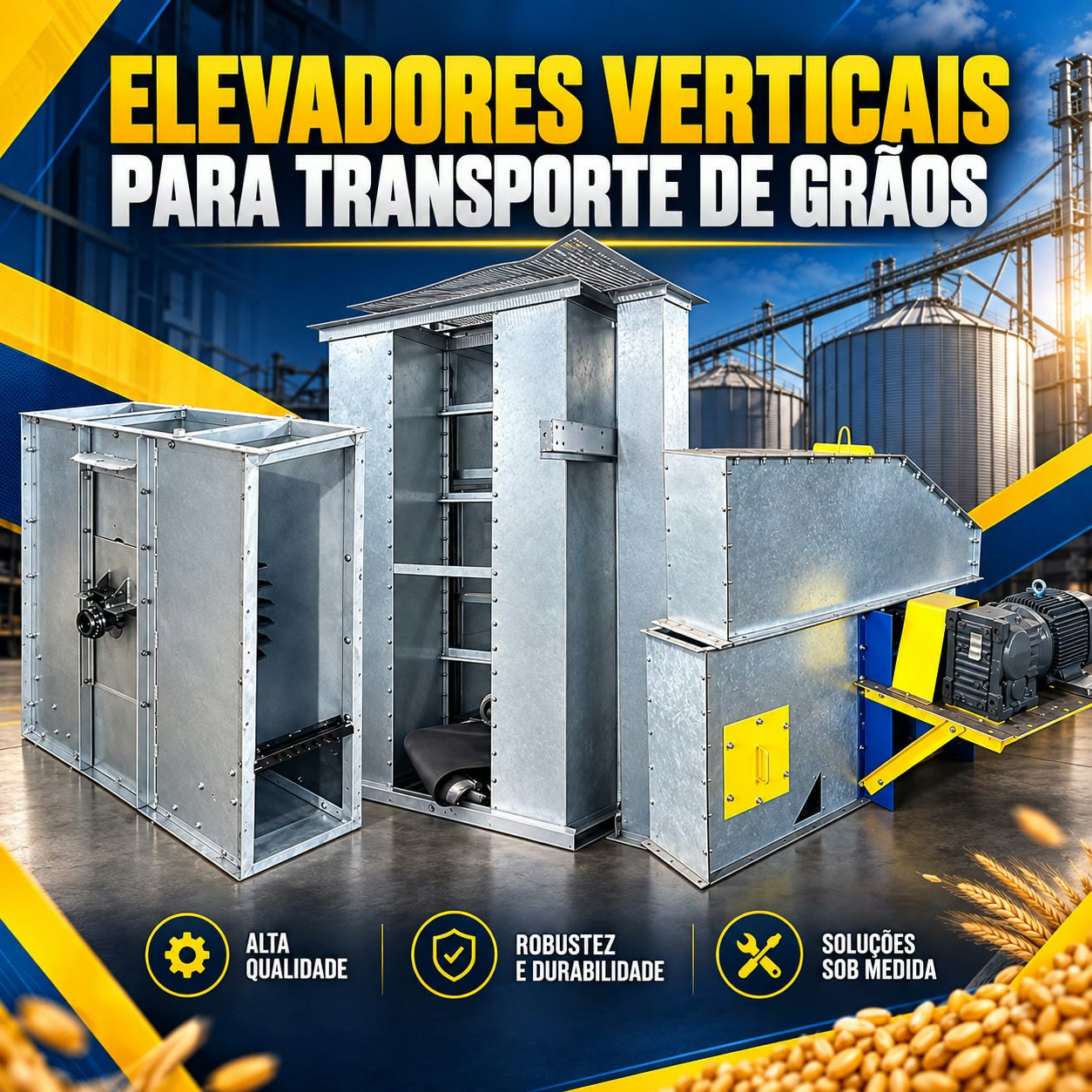 Elevador de canecas — transporte vertical de grãos